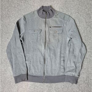 Rock & Republic Zip Up Jacket Mens M Gray Cotton Blend Mock Neck Front Pockets